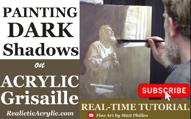Painting Dark Shadows on Acrylic Grisaille