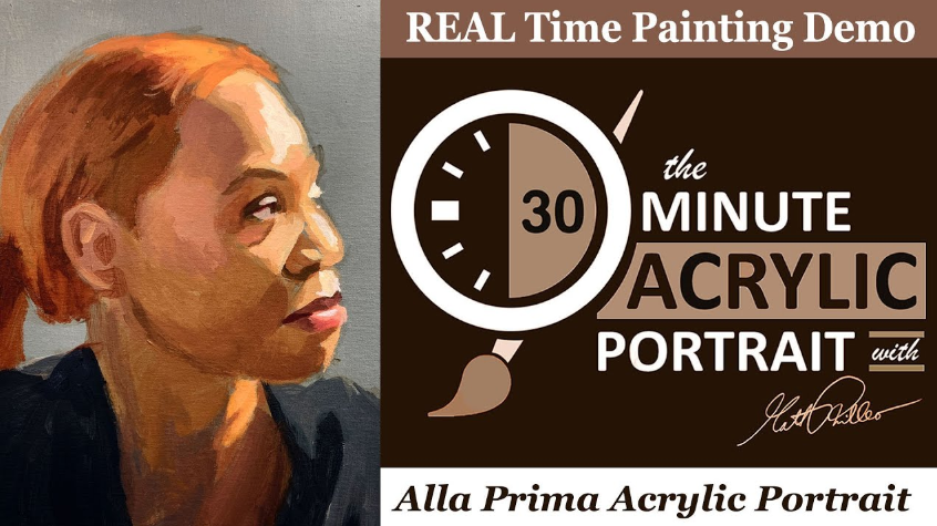 30-Minute Acrylic Portrait: Profile of Woman With Dark Skin Tones and Red Hair